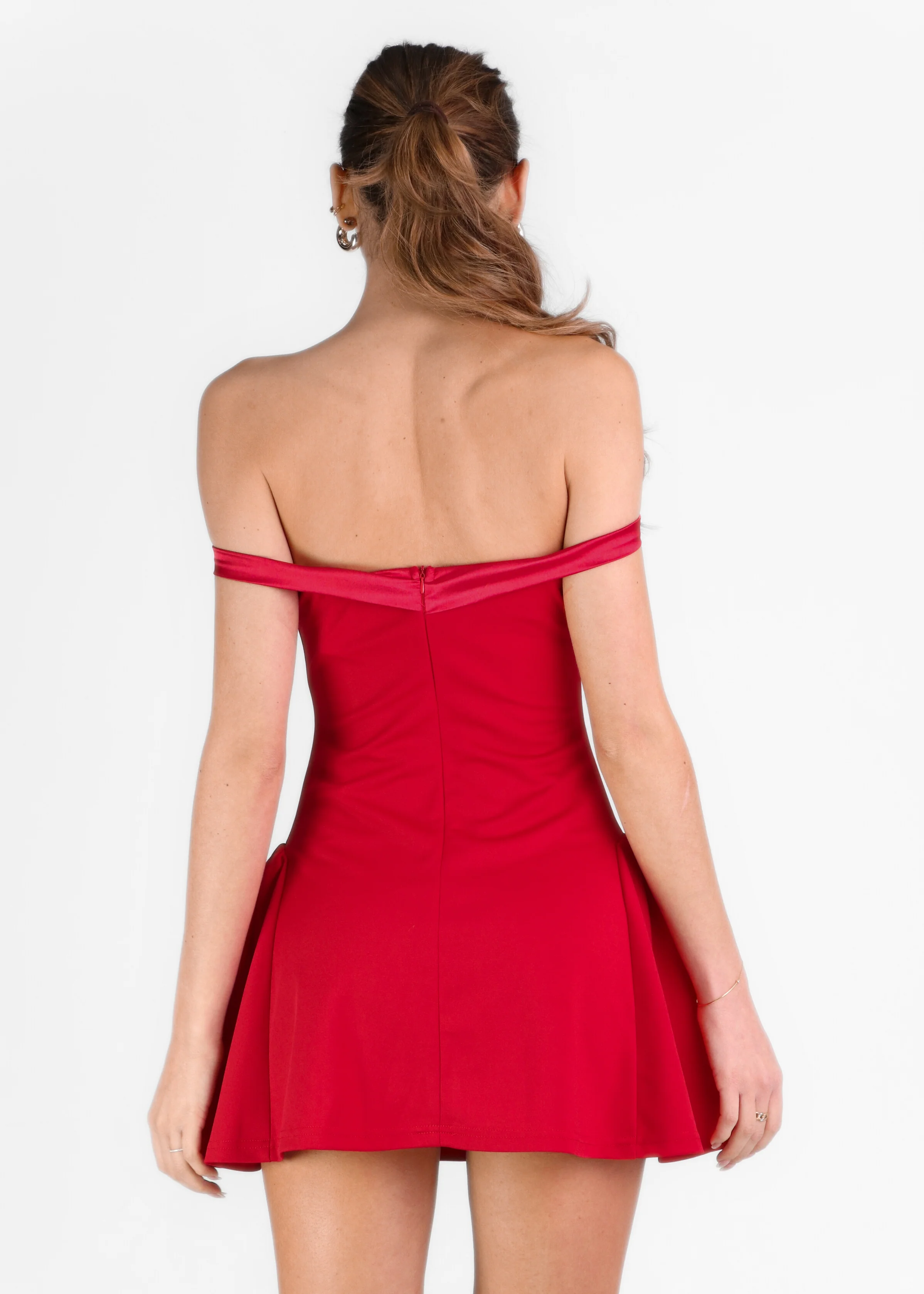 ANGELIE - vestito mini con gonna ampia e scollo Bardot - Image 3