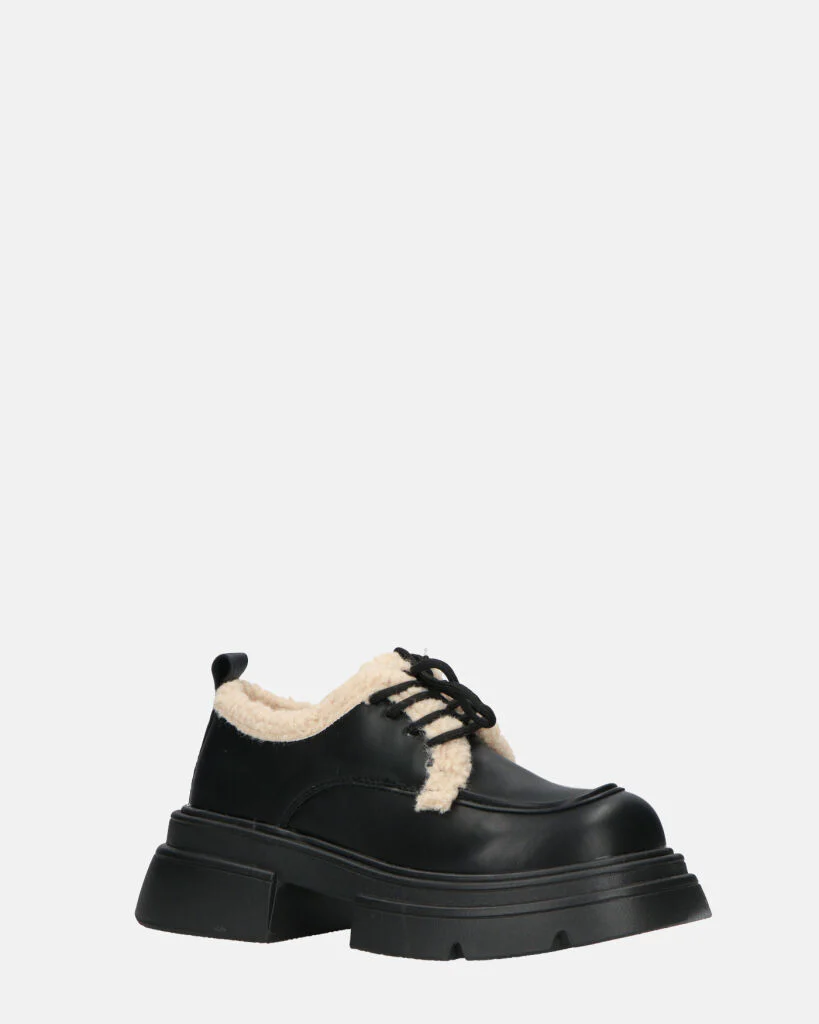 ASHLEY - scarpe basse mocassini platform nere con inserto in pelliccia - Image 5