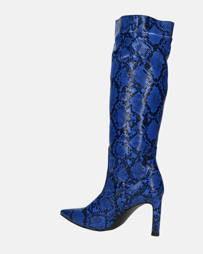 CAROLINE - stivale alto con tacco in blu pitonato - Image 11