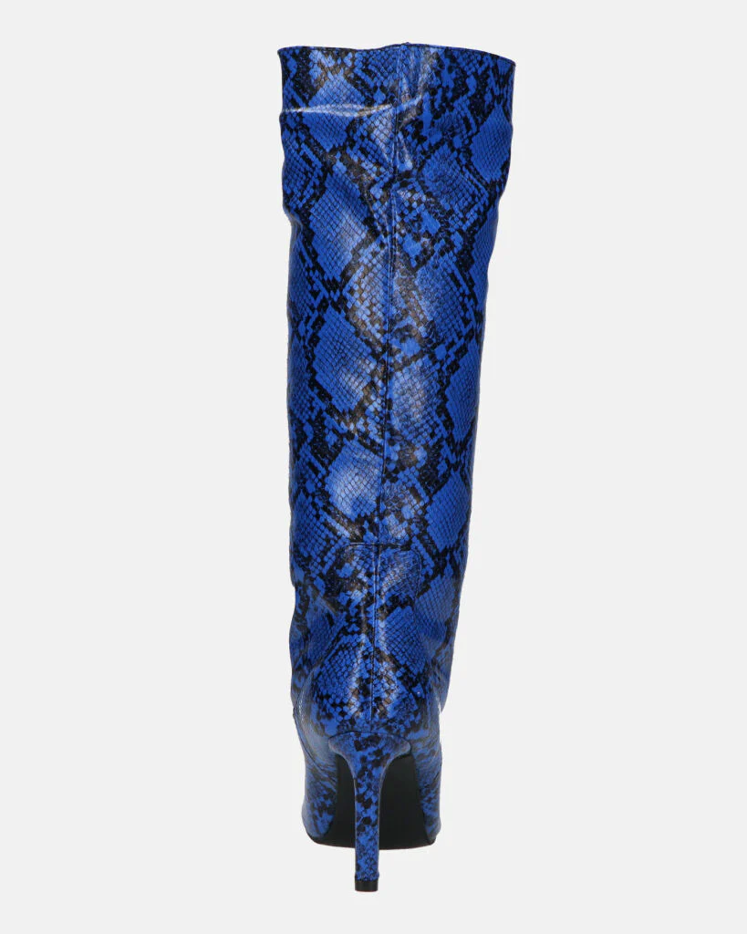 CAROLINE - stivale alto con tacco in blu pitonato - Image 13