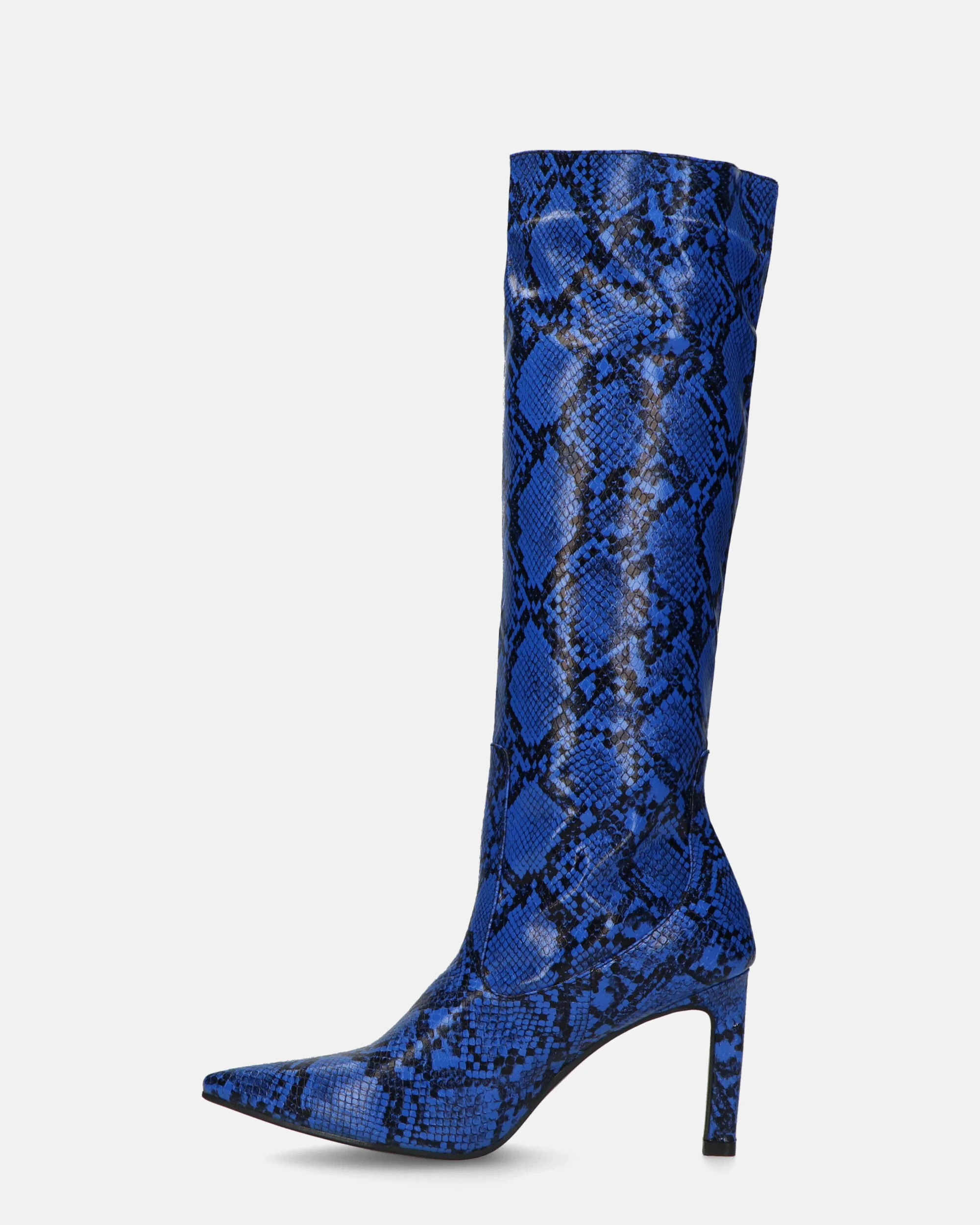 CAROLINE - stivale alto con tacco in blu pitonato - Image 3