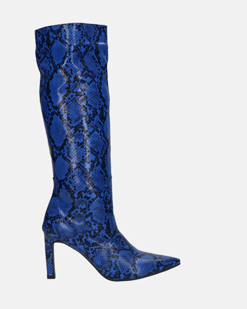 CAROLINE - stivale alto con tacco in blu pitonato - Image 4