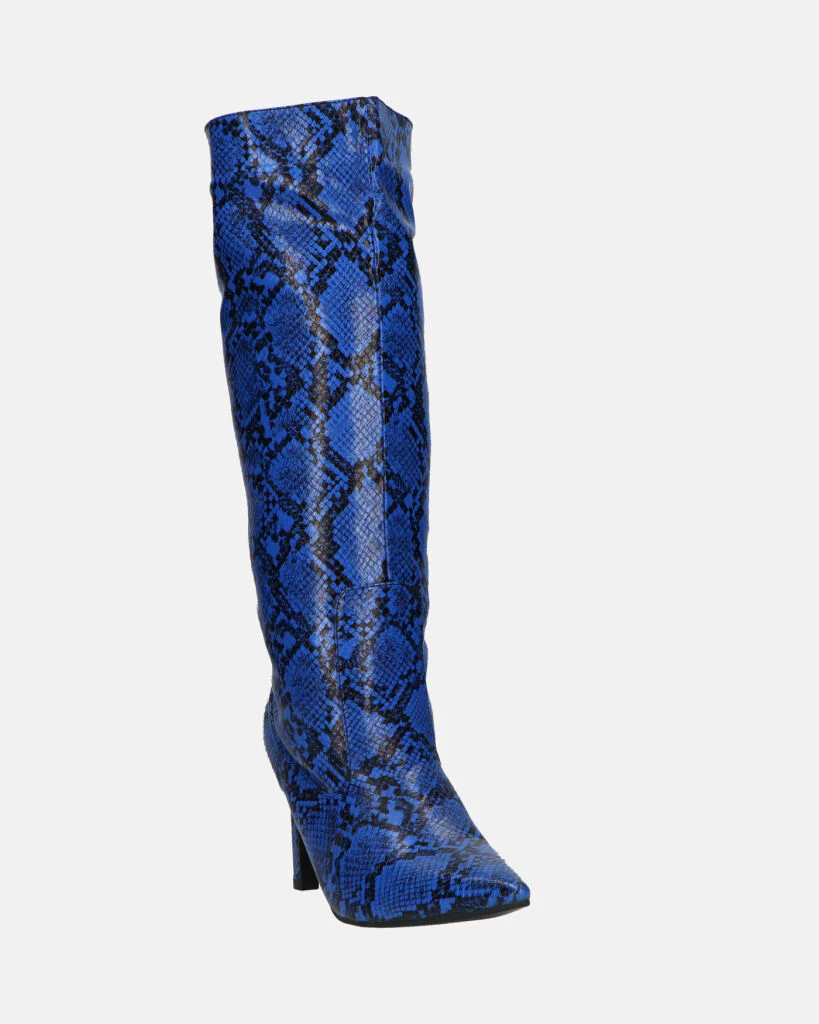 CAROLINE - stivale alto con tacco in blu pitonato - Image 6