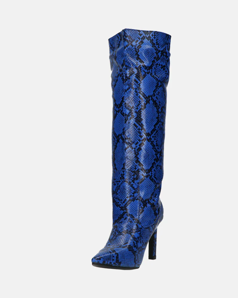 CAROLINE - stivale alto con tacco in blu pitonato - Image 8