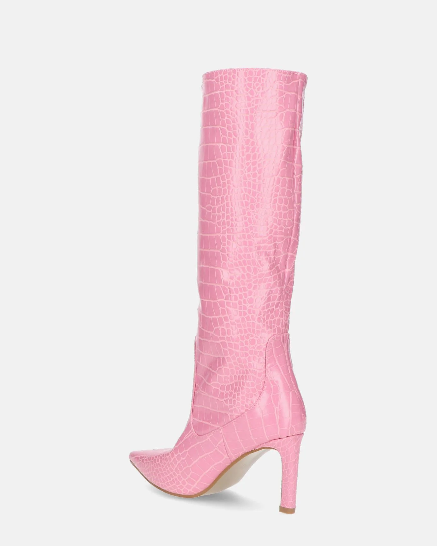 CAROLINE - stivale alto con tacco in rosa coccodrillo - Image 3