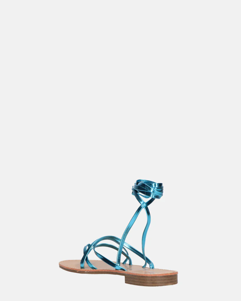CRESSIDA - sandali bassi beige con cordini blu metalizzato - Image 12