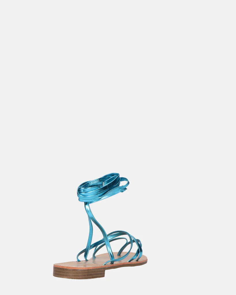 CRESSIDA - sandali bassi beige con cordini blu metalizzato - Image 14
