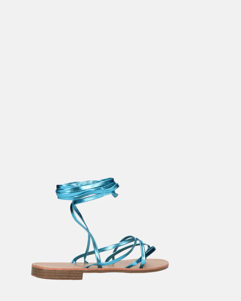 CRESSIDA - sandali bassi beige con cordini blu metalizzato - Image 15