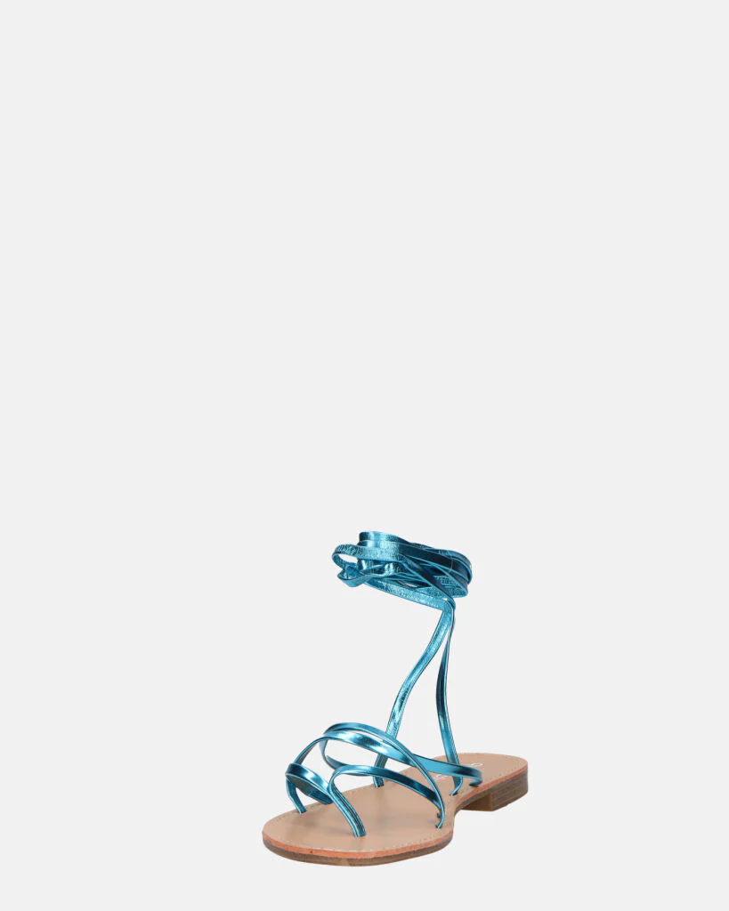 CRESSIDA - sandali bassi beige con cordini blu metalizzato - Image 8