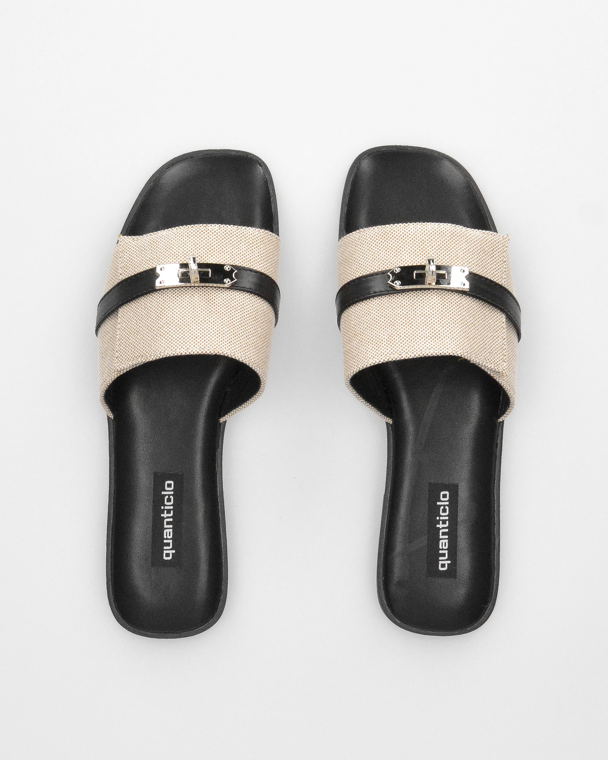 KAJY - ciabattine nere con fascia beige in tessuto rigido - Image 3