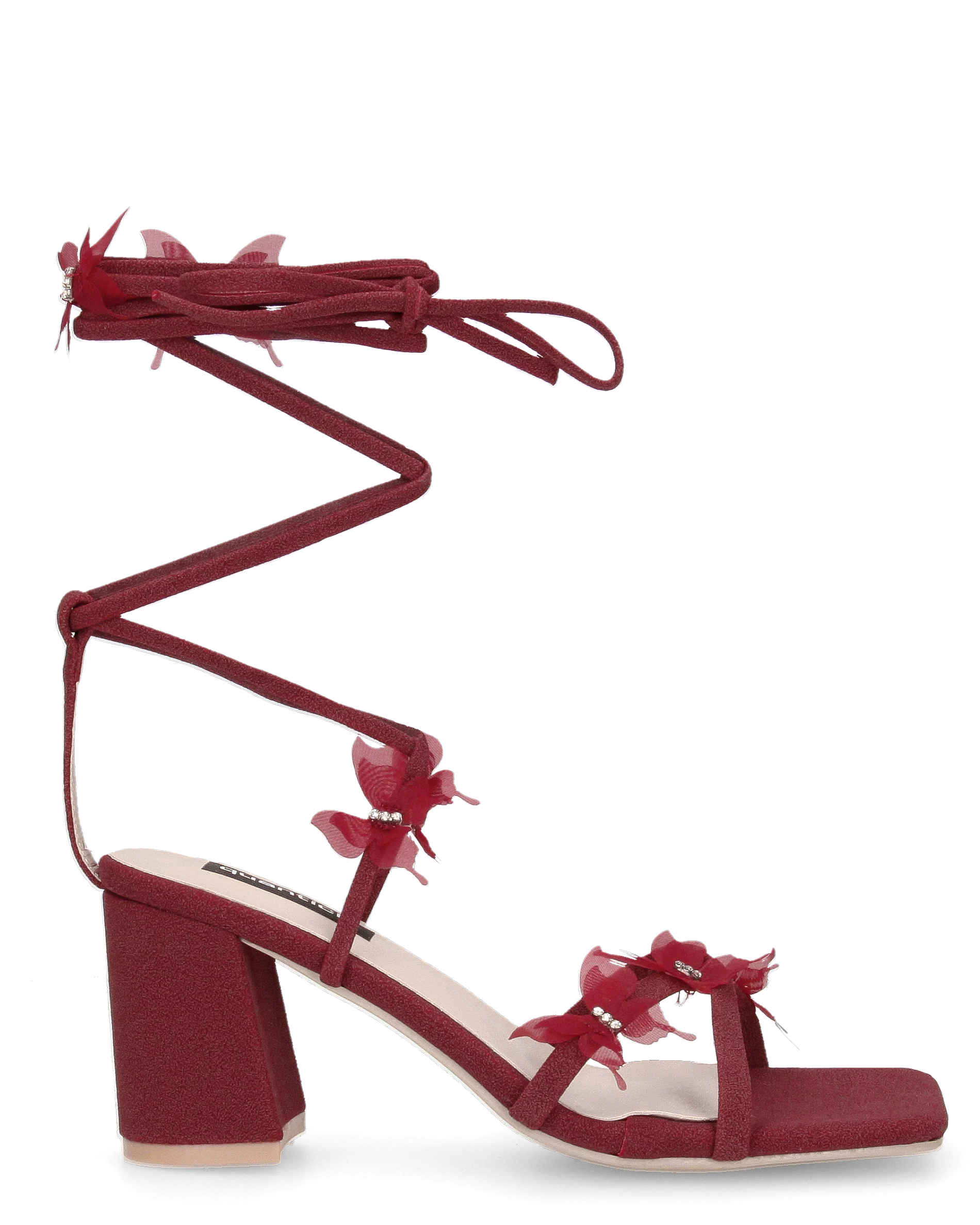 LOIS - sandali con tacco bordeaux con farfalline decorative