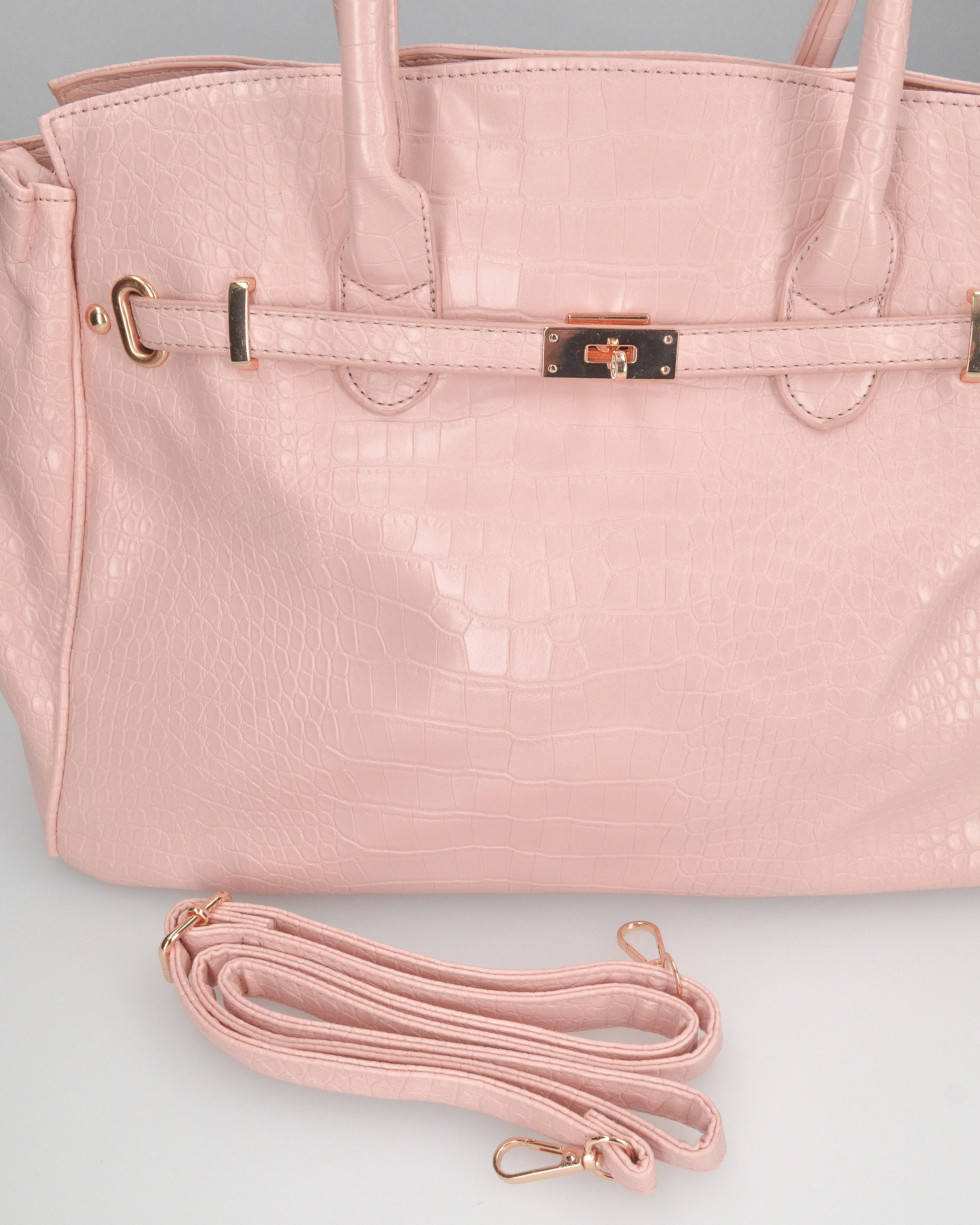 MARY - borsa grande rosa con trama coccodrillo e tracolla aggiuntiva - Image 3