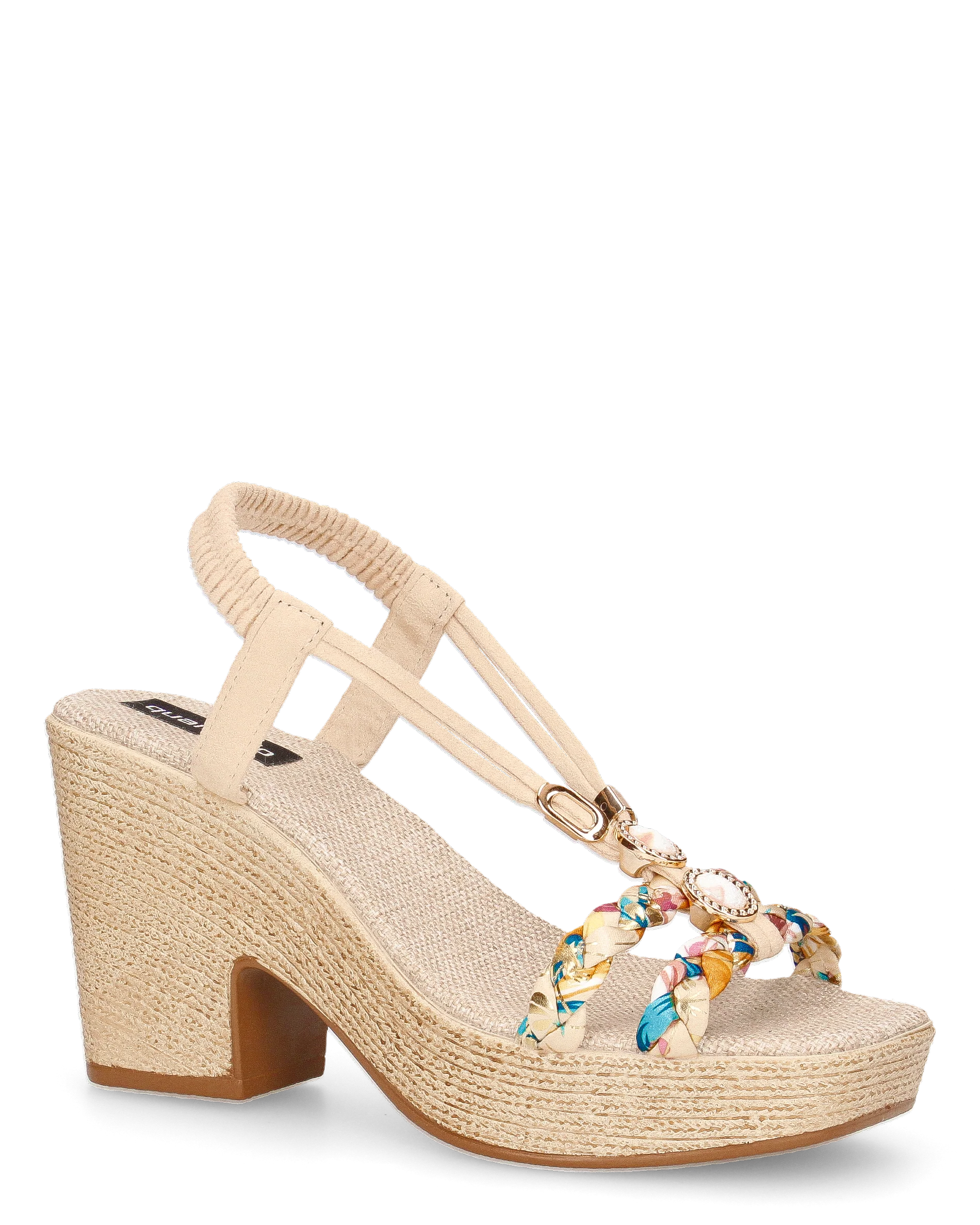 NOEMI - sandali beige con listini in treccia multicolore e platform in simil paglia - Image 2