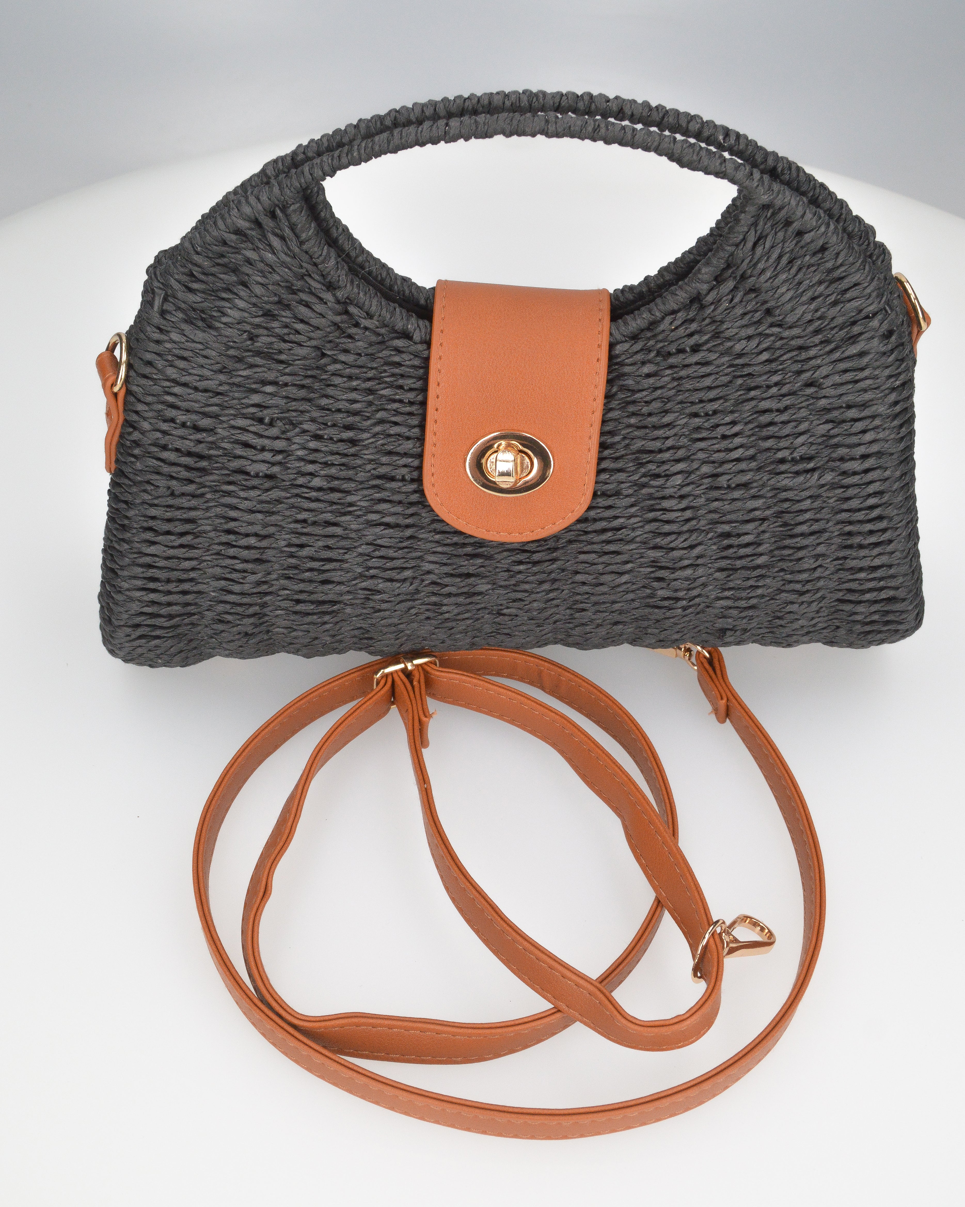 YESSA - borsa nera in materiale intrecciato con tracolla intrecciata - Image 2